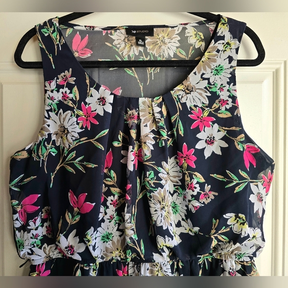 AB Studio XL Navy Blue Floral Sleeveless Midi Dress- Very Flattering! - Picture 2 of 7
